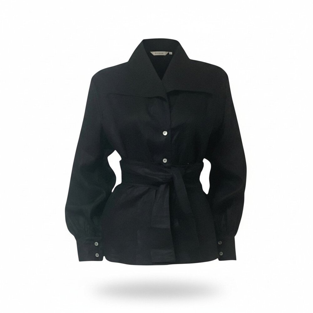 Women's Black Button-Front Tie-Waist Shirt